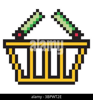 Shopping basket in pixel art style Stock Vector