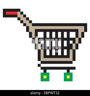 Shopping cart in pixel art style Stock Vector