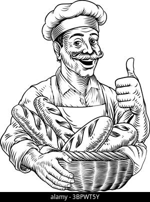 Chef Baker Bread Loaves Basket Bakery Illustration Stock Vector