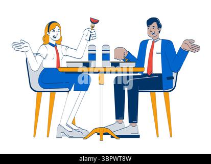 Diverse colleagues on lunch break together doodle cartoon illustration Stock Vector
