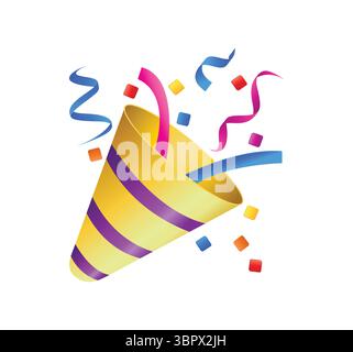 Party popper with confetti emoji. Party emoticon vector icon. Stock Vector