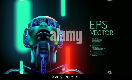 AI. A robot with artificial intelligence or a cyborg in the concept of a human face or head with electronic parts. Artificial General Intelligence or Stock Vector
