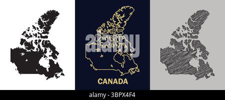 CANADA Black, Gold, Sketch Map Vector Illustration Abstract Editable image Stock Vector