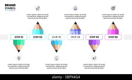 Infographic template with icons and 6 options or steps. Pencils. Can be used for workflow layout, diagram, banner, webdesign. Vector illustration Stock Vector