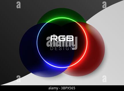 RGB company logo background vector template. Logotype concept light icon. RGB color semitransparent circles with light glow ring. Stock Vector
