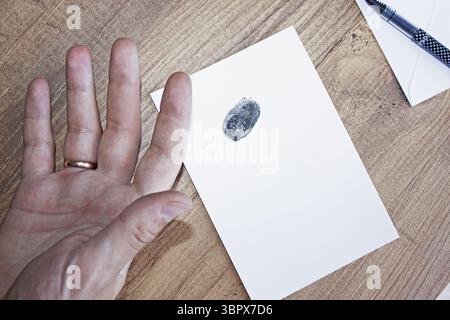 Fingerprint. Biometric authentication, biometric data, data collection Stock Photo