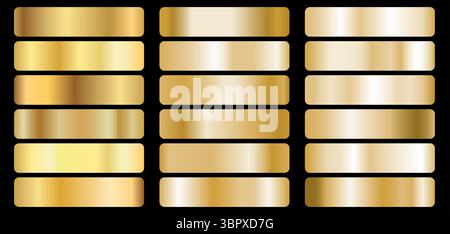 Set of realistic gold vector buttons and badges, ideal for UI design, web banners, games, and awards graphics. Stock Vector