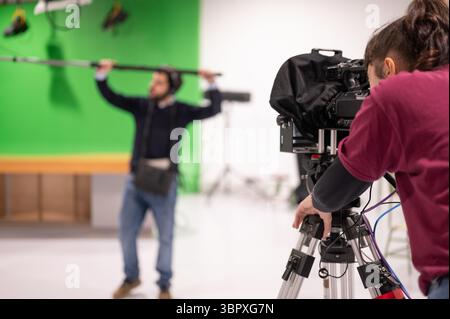 Students learning in a TV Studio set. High quality photo Stock Photo