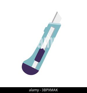 Stationery knife icon. Office tool, paper cutter knife. Cartoon style, flat design. Vector illustration isolated on white background. Stock Vector