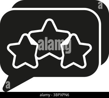 Three Stars In Speech Bubble Solid Icon. Customer Feedback And Review Communication Silhouette Symbol. Rating And Testimonial Illustration. Isolated Stock Vector
