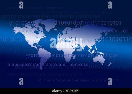 Binary code against world map Stock Photo