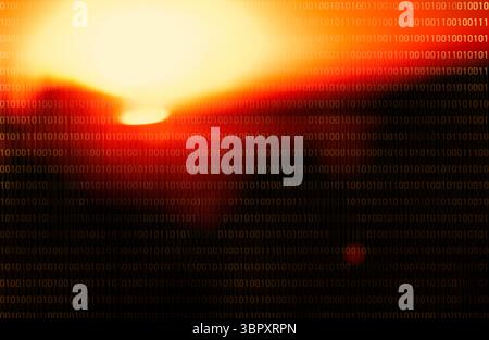 Pattern of binary numbers against defocused solar background Stock Photo