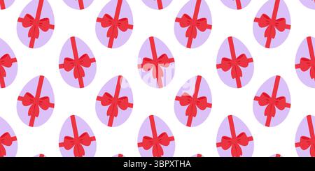 Hand Drawn Easter Eggs Lavender colored Tied Ribbon Bow Seamless Pattern Easter Fond Banner Format. Isolated Vector illustration Easter Greeting Background Party Invite or banner, leaflets, price tag Stock Vector
