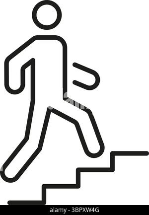 Person Climbing Stairs Line Icon. Progress, Achievement, And Goal Setting Outline Symbol. Personal Development And Success. Editable Stroke. Isolated Stock Vector