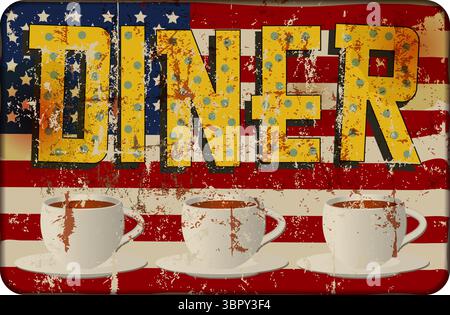 grungy old retro american diner, fast food vintage sign concept, worn and weathered, vector eps Stock Vector