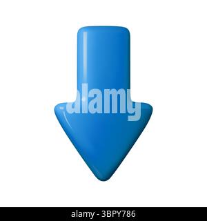 3d Glossy blue downward arrow vector illustration perfect for web design, user interfaces, infographics, and digital communication visuals. Ideal for Stock Vector