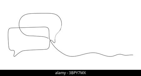 One line drawing of speech bubble icon. Minimalist chat cloud, comic comment or thought symbol in linear doodle style. Editable stroke vector for mess Stock Vector