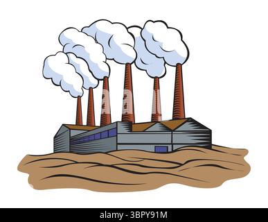 Factory Vector Illustration, Industrial Building Icon, Manufacturing Plant Design Stock Vector