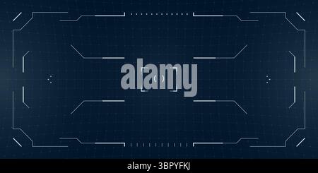 Glowing cyberpunk HUD overlay with digital targets and tactical reticle elements. Blueprint grid background enhances the futuristic interface in a con Stock Vector