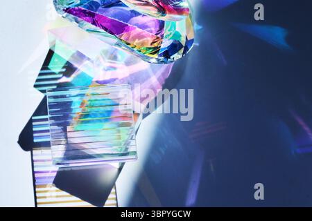 Colorful Reflections. Geometric prisms casting vibrant, multicolored shadows Stock Photo