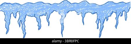Icicle shelf drawn by children. Blue pastel wax squiggle strokes on a blackboard background mimic charcoal sketch. Simple vector doodle collage Stock Vector