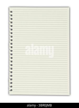 Blank lined notebook page with spiral edge isolated on transparent background Stock Photo