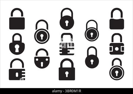 Minimalist lock and unlock icon set. Modern open and closed padlock or security or Safety icon sets for app, ui, website and logo generative ai Stock Vector