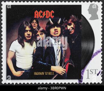 LP 'Highway to hell' by AC-DC on postage stamp Stock Photo