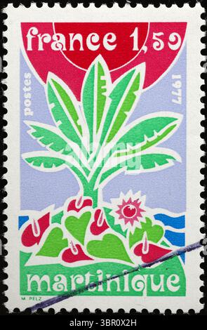 Postage stamp from Martinique with stylized tropical vegetation Stock Photo
