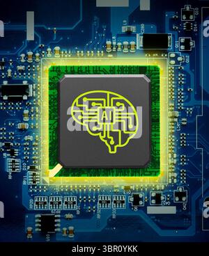 Electronic circuit board with AI processor, close up Stock Photo