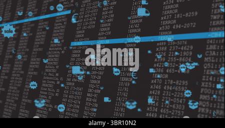 Displaying dashboard showing ERROR codes on monitor, with highlight bars and padlock icons. Technology, cybersecurity, data, analytics, digital, manag Stock Photo