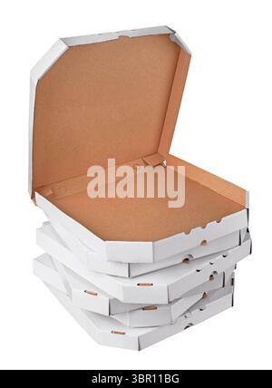Pizza boxes, isolated on white background Stock Photo