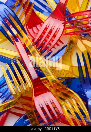 Set of colored plastic forks close-up Stock Photo