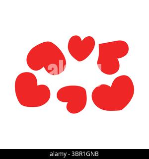 a group of hand draw hearts; group of chaotic arranged red hearts to prin on festive decorationl cards; greeting; invitation; t-shirts; Stock Vector