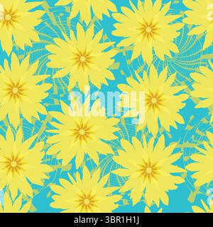 seamless pattern with yellow flowers decorative design;  blooming floral design seamless pattern Stock Vector