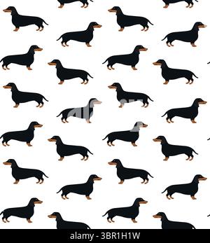 Vector seamless pattern of flat dachshund dog isolated on white background Stock Vector