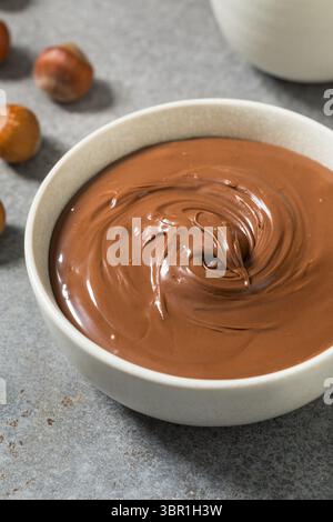 Sweet Homemade Chocolate Hazelnut Spread in a Bowl Stock Photo