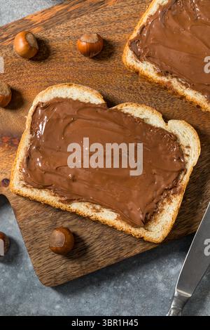 Homemade Sweet Chocolate Hazelnut Toast on Bread Stock Photo