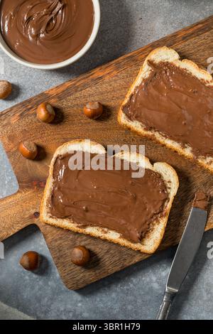Homemade Sweet Chocolate Hazelnut Toast on Bread Stock Photo