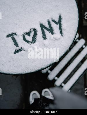 I love New York writing on the snow Stock Photo