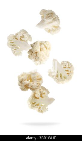 Fresh cauliflower florets falling on white background Stock Photo