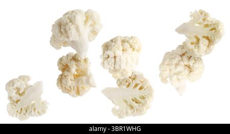 Fresh cauliflower florets falling on white background Stock Photo