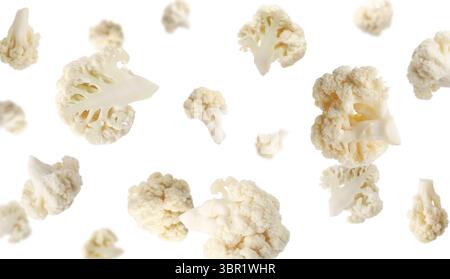 Fresh cauliflower florets falling on white background Stock Photo