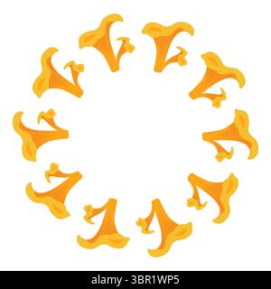 Autumn nature flat vector frame with yellow mushrooms for seasonal projects. Hand drawn illustration for banners, cards, social media Stock Vector