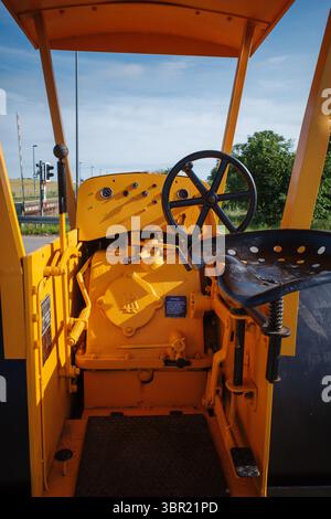 An old yellow historic levelling roller Stock Photo