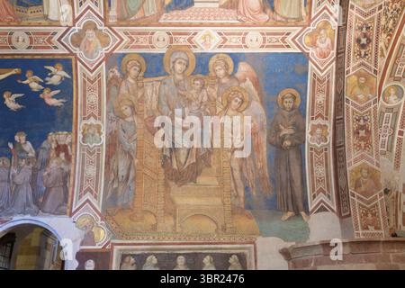 Fresco by Cimabue depicting Madonna Enthroned with the Child, St ...