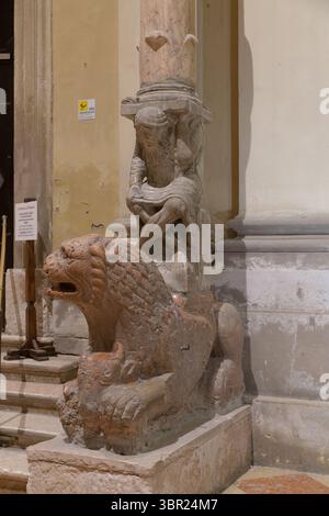 Romanesque sculptural group by Niccolo featuring a telamon and a lion ...