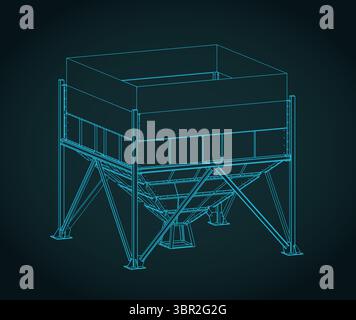 Agricultural hopper for grains isometric blueprint stylized vector illustration Stock Vector