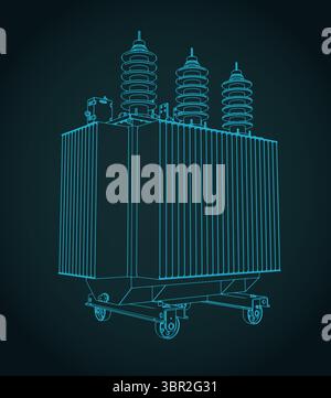 Power three-phase transformer stylized vector illustration Stock Vector