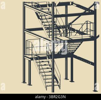 Industrial metal staircase stylized vector isometric illustration Stock Vector